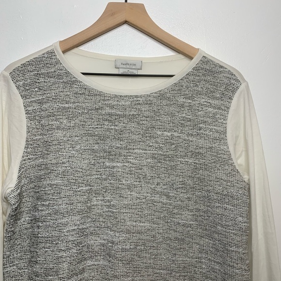 Van Heusen 3/4 Sleeves White and Grey Top Medium - Picture 2 of 8